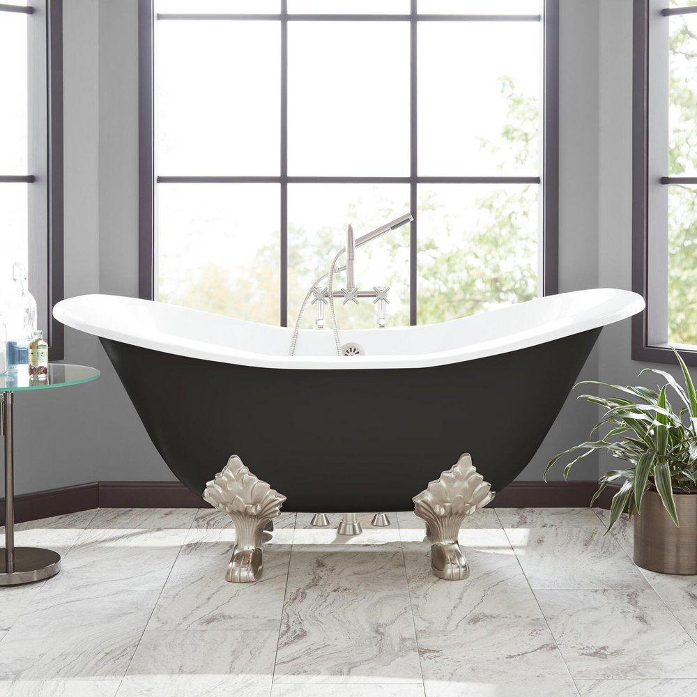 Signature Hardware Arabella 61 x 30 in. Freestanding Bathtub Offset Drain in Black with Matte Black Clawfoot
