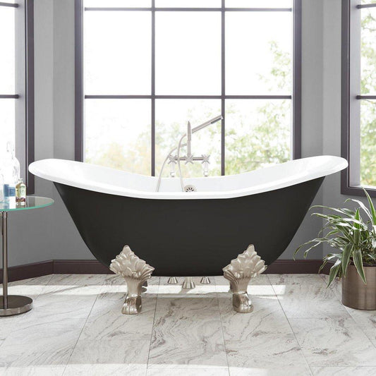 Signature Hardware Arabella 61 x 30 in. Freestanding Bathtub Offset Drain in Black with Matte Black Clawfoot