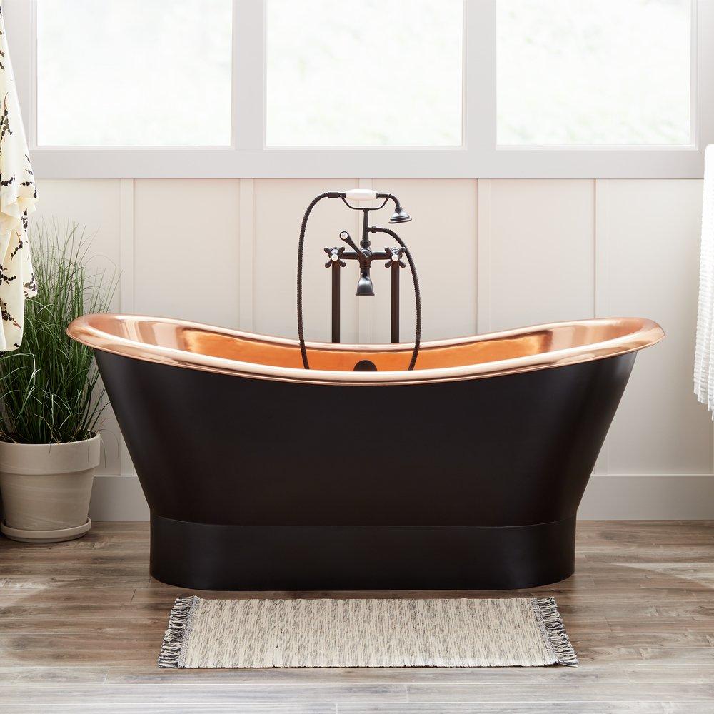 Signature Hardware Thaine 70 in. Freestanding Bathtub with Center Drain in Antique Black