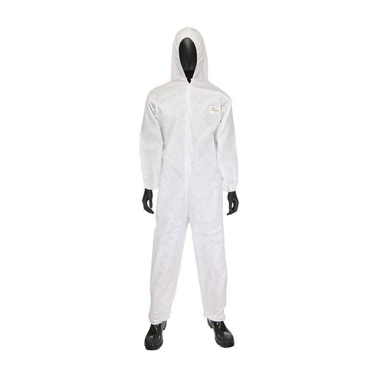 Size 5XL Disposable Plastic and Fabric Coveralls in White