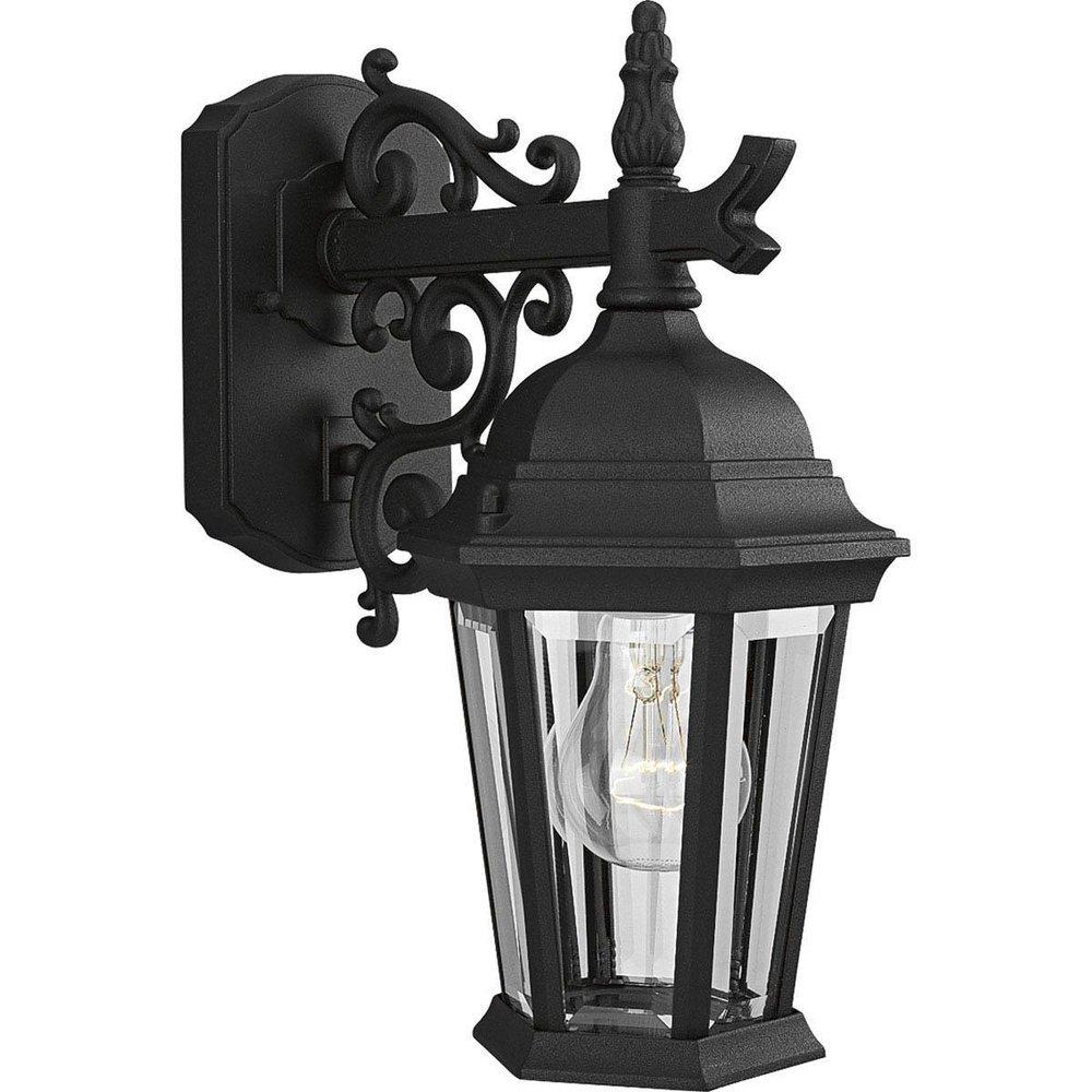 Progress Lighting Welbourne 1 Light 100W Outdoor Wall Lantern with Scroll Arm and Clear Beveled Glass Black