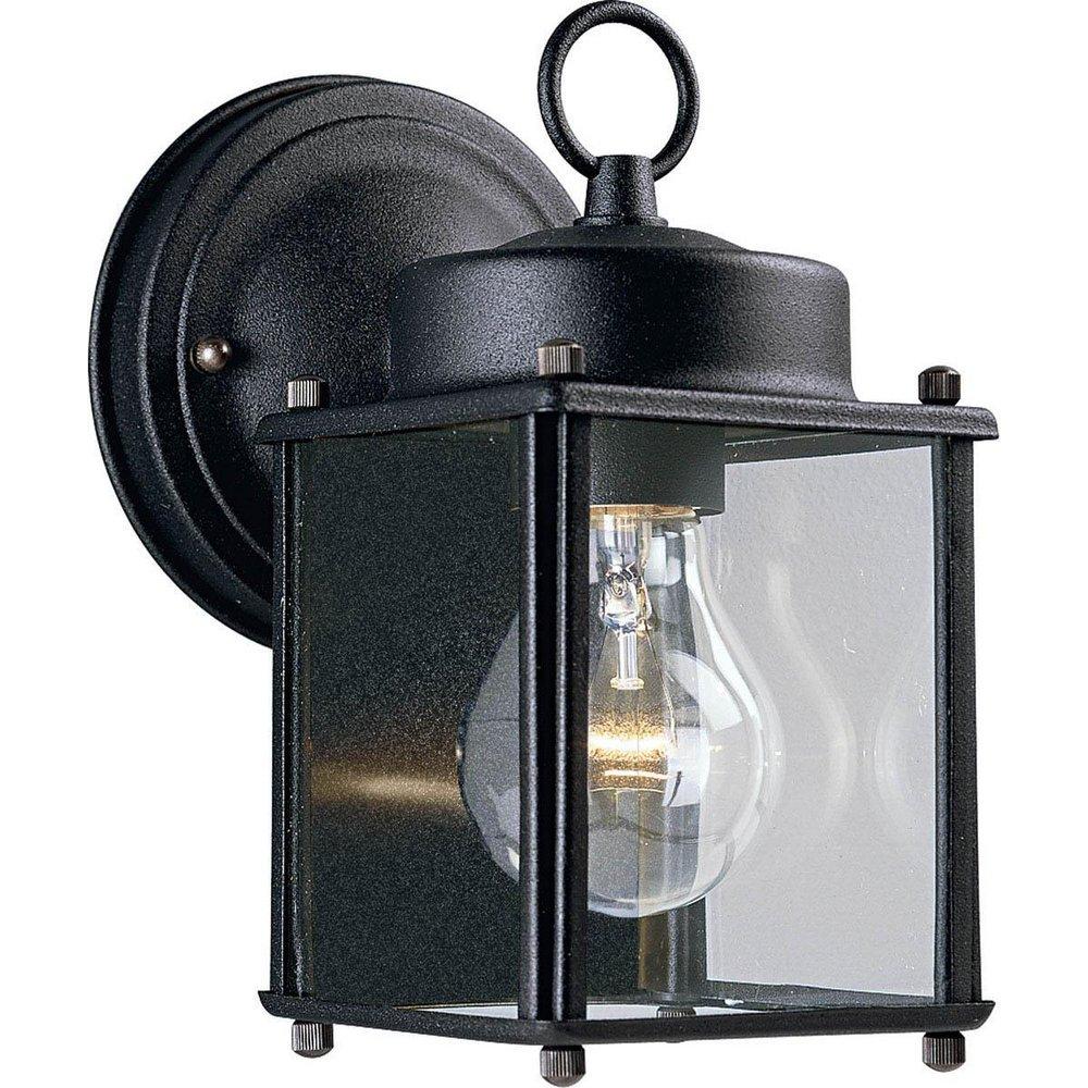 Progress Lighting Flat Glass Lantern 1-Light 100W Medium E-26 4-1/2 in. Outdoor Wall Sconce Lantern in Black