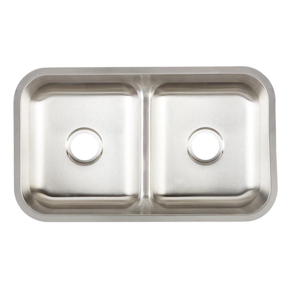 Signature Hardware Calverton 32 in. Undermount Stainless Steel Double Bowl Kitchen Sink