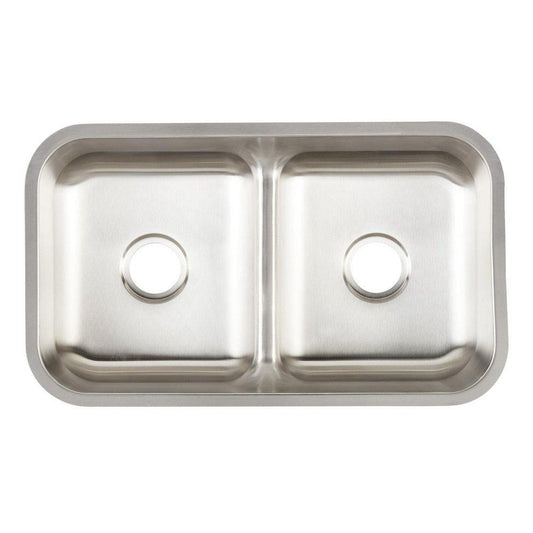 Signature Hardware Calverton 32 in. Undermount Stainless Steel Double Bowl Kitchen Sink