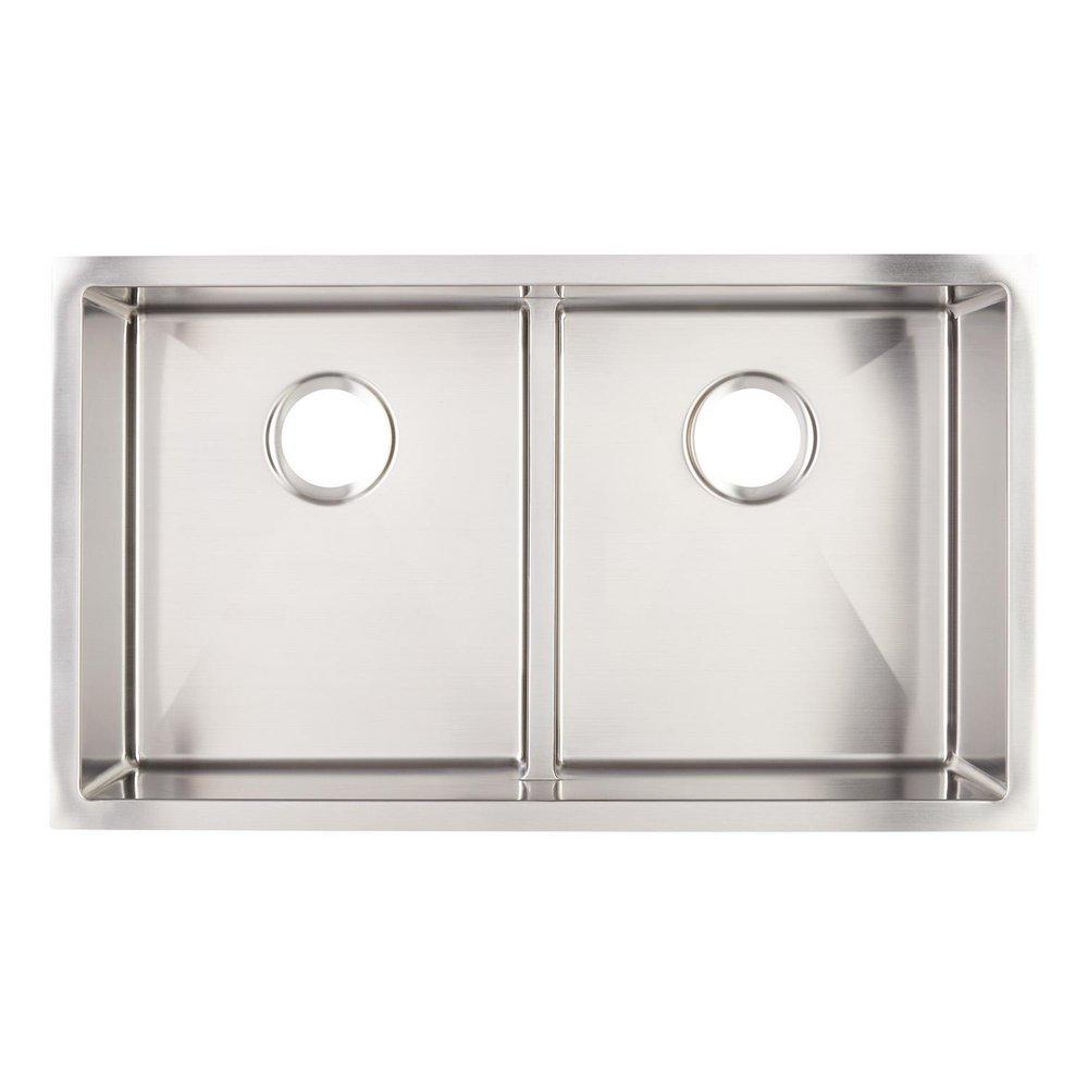 Signature Hardware Ortega 32 in. Undermount Stainless Steel Double Bowl Bridge Kitchen Sink