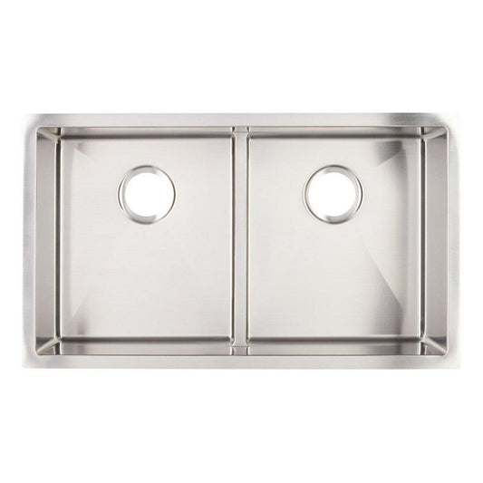 Signature Hardware Ortega 32 in. Undermount Stainless Steel Double Bowl Bridge Kitchen Sink