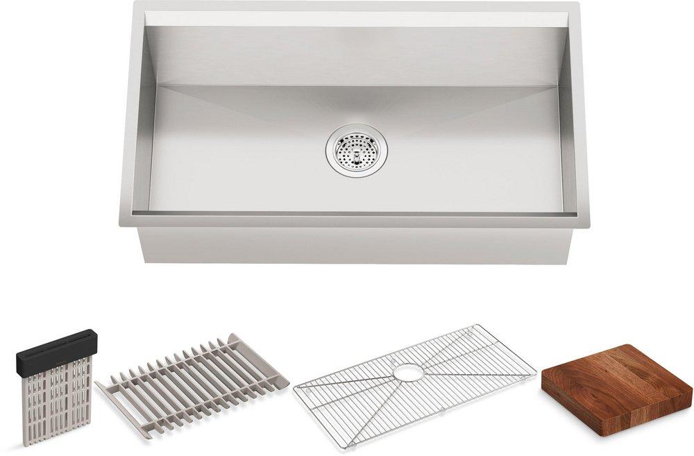 KOHLER Tempered™ 32 in. Undermount Stainless Steel Single Bowl Workstation Kitchen Sink