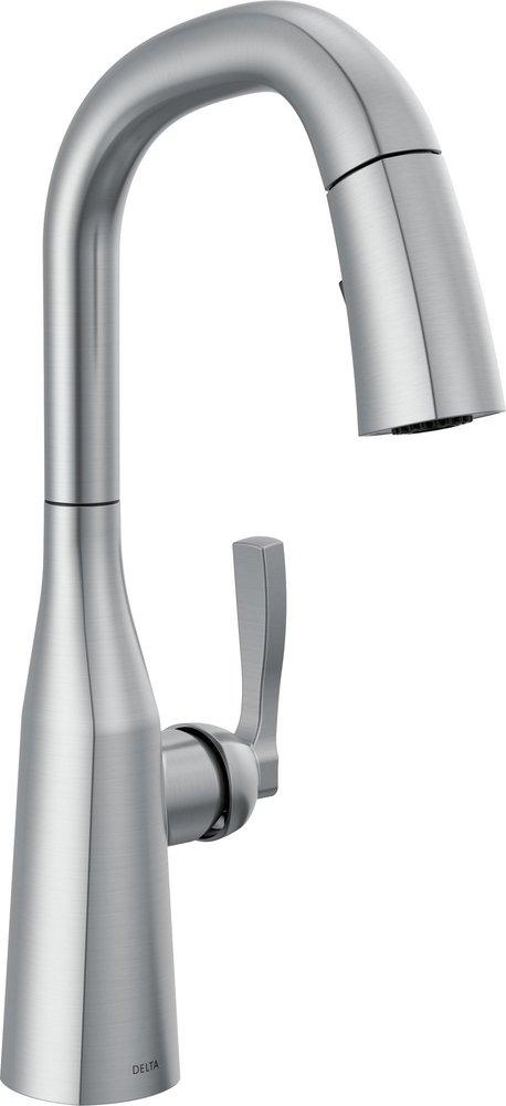 Delta Faucet Stryke™ Single Handle Pull Down Bar Faucet in Lumicoat® Arctic Stainless