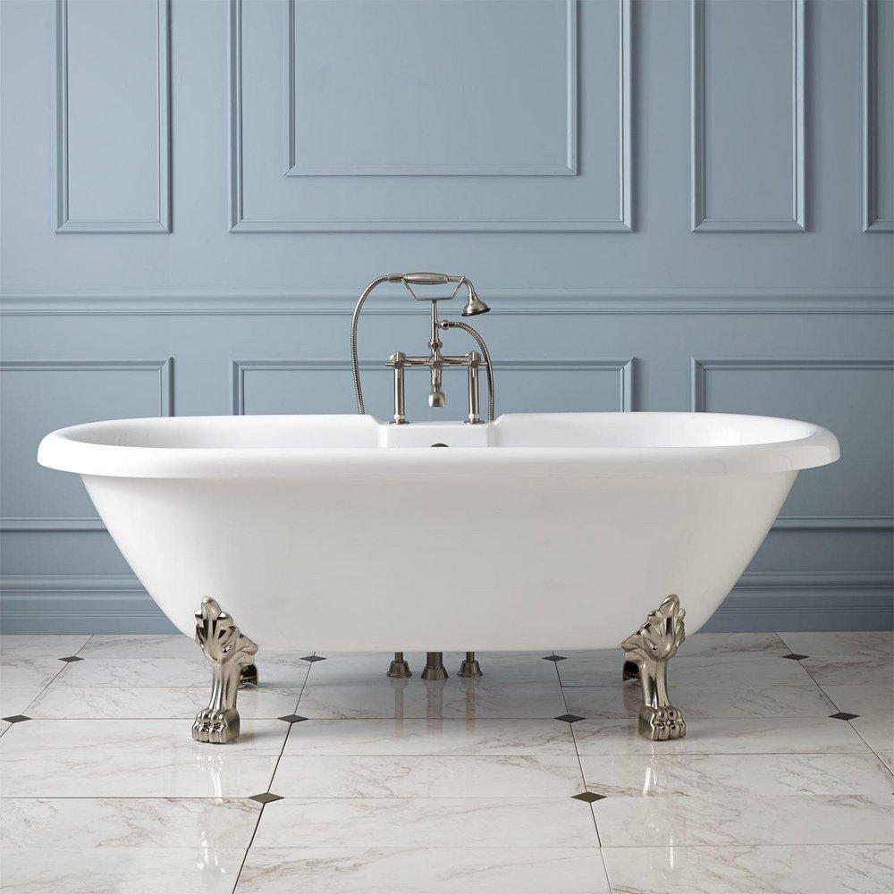 Signature Hardware Audrey 69 x 30-1/2 in. Freestanding Bathtub with Offset Drain in White with Oil Rubbed Bronze Clawfoot