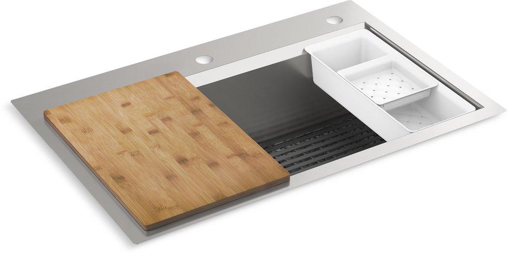 KOHLER Task™ 33 in. Dual Mount Stainless Steel Single Bowl Workstation Kitchen Sink