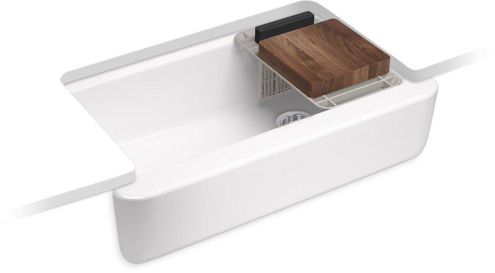 KOHLER Tempered™ 35-5/8 in. Undermount Cast Iron Single Bowl Workstation Kitchen Sink in White