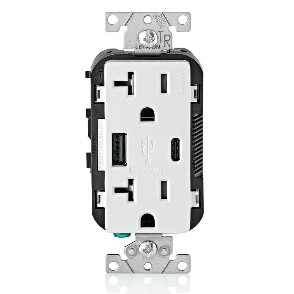 20A 125V Duplex Tamper-Resistant Receptacle with USB Charger in White