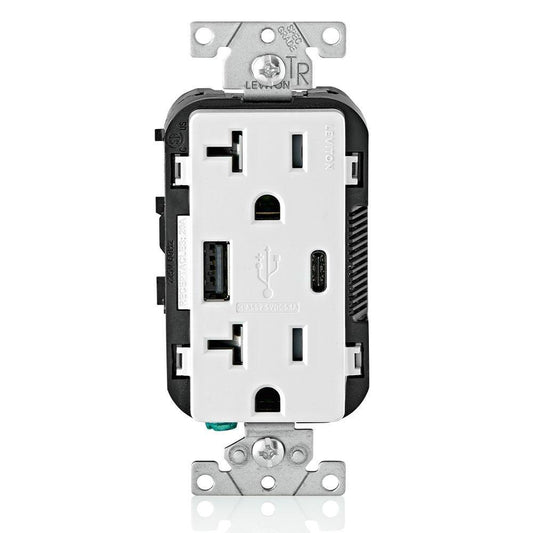 20A 125V Duplex Tamper-Resistant Receptacle with USB Charger in White