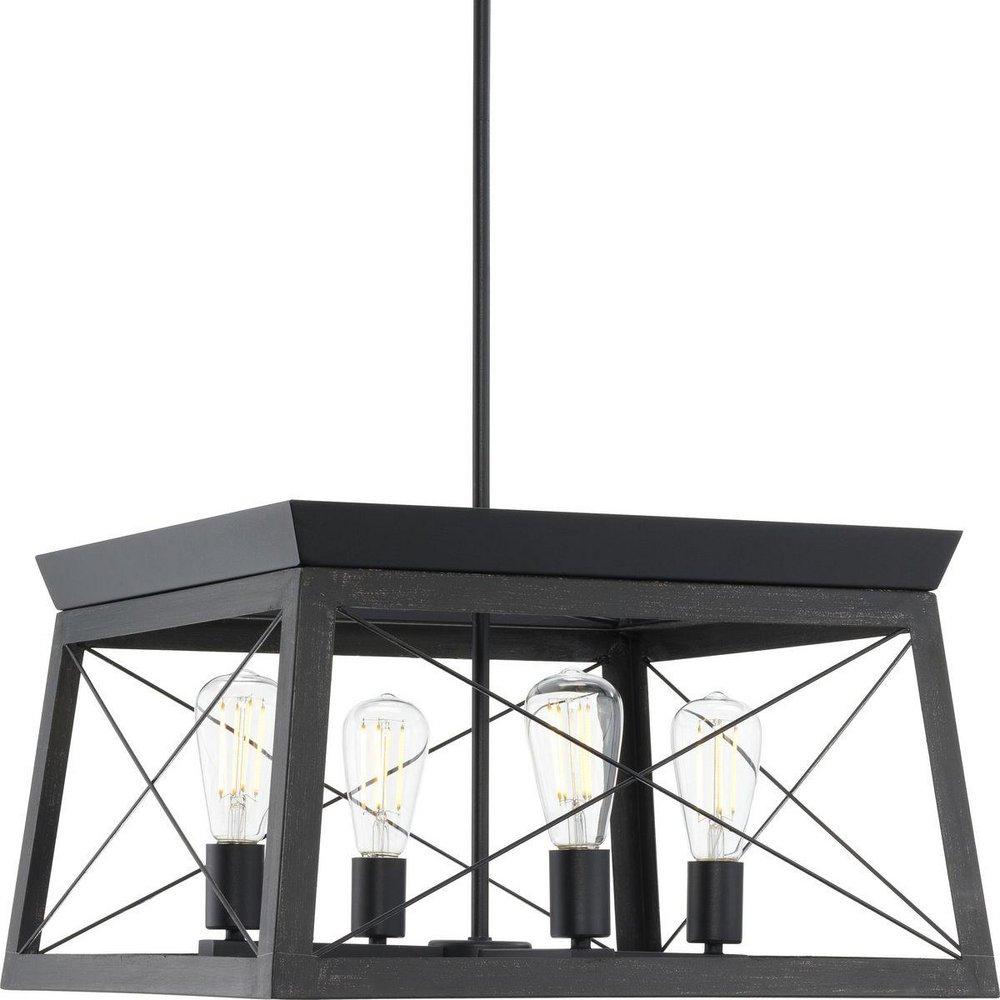 Progress Lighting Briarwood 20 x 12 in. 100W 4-Light 1-Tier LED Farmhouse Chandelier in Cerused Black Oak with Textured Black