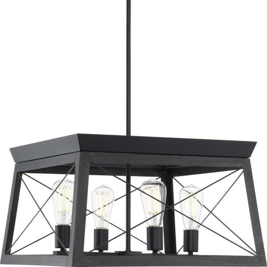 Progress Lighting Briarwood 20 x 12 in. 100W 4-Light 1-Tier LED Farmhouse Chandelier in Cerused Black Oak with Textured Black