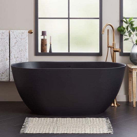 Signature Hardware Catino 58-3/4 x 29-1/8 in. Freestanding Bathtub with Center Drain in Matte Black