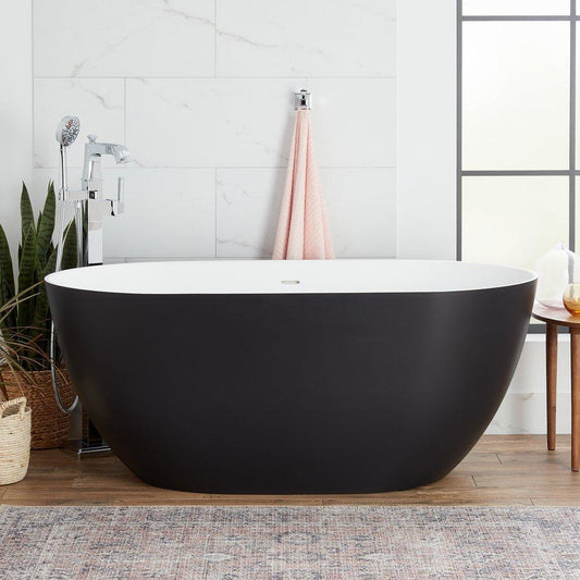 Signature Hardware Catino 66 x 32 in. Freestanding Bathtub with Center Drain in Matte Black and White Interior