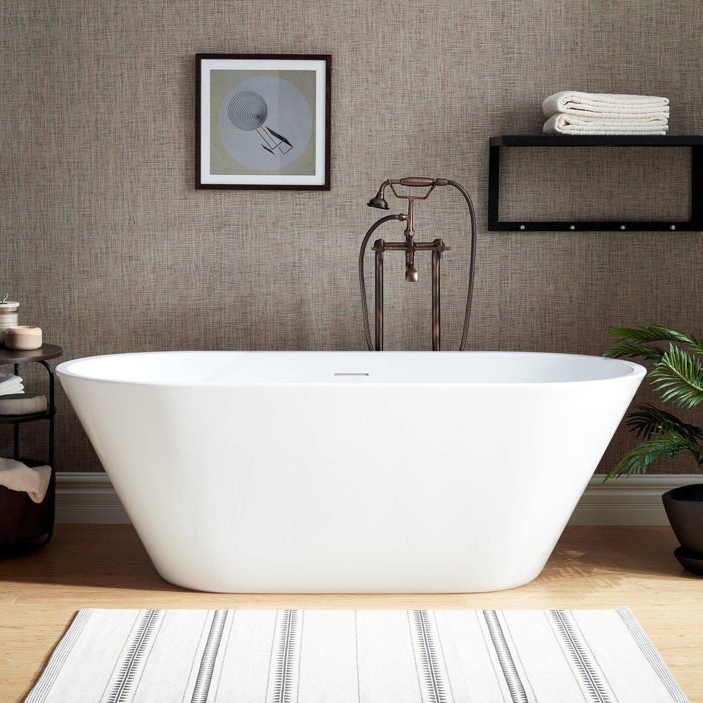 Signature Hardware Danae 70-3/8 in x 30-1/2 in Freestanding Bathtub Center Drain in White