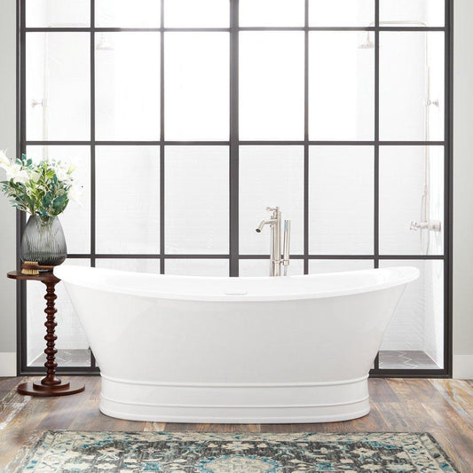 Signature Hardware Desborough 68-11/16 x 31-5/16 in. Freestanding Bathtub with Center Drain in White and White Trim