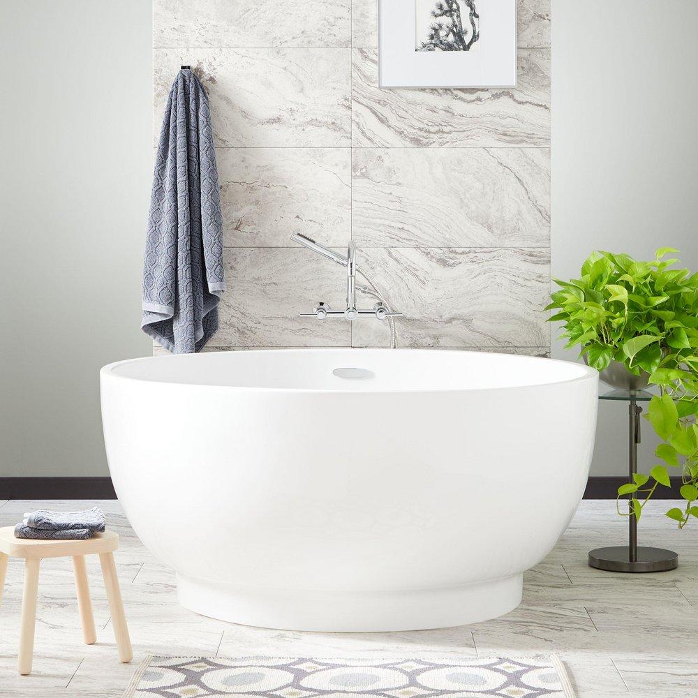 Signature Hardware Kaimu 51 in. Freestanding Bathtub with Center Drain in White and Chrome Trim