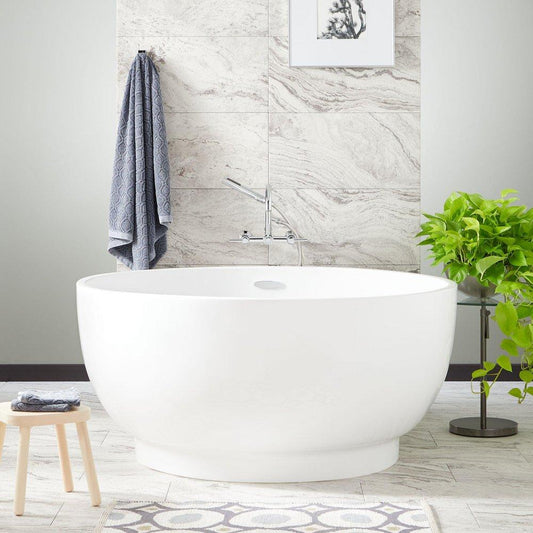 Signature Hardware Kaimu 51 in. Freestanding Bathtub with Center Drain in White and Chrome Trim