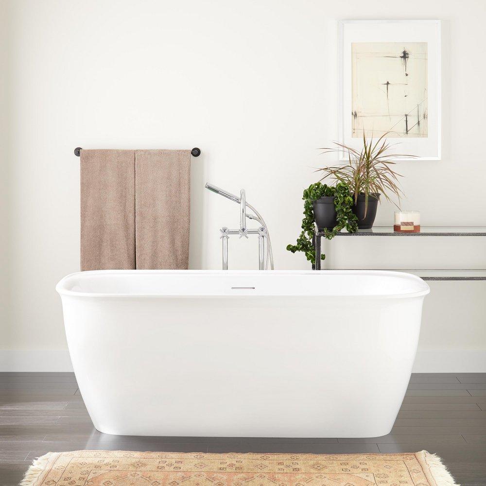 Signature Hardware Rassi 63 x 31-1/2 in. Freestanding Bathtub with Center Drain in White and White Trim