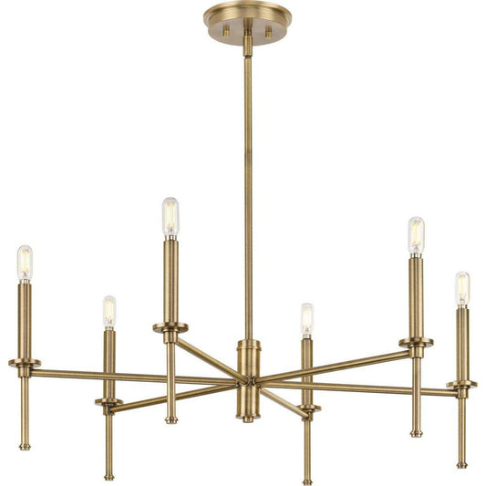 Progress Lighting Elara 10-37/100 x 30 in. 360W 6-Light Incandescent Chandelier in Vintage Brass