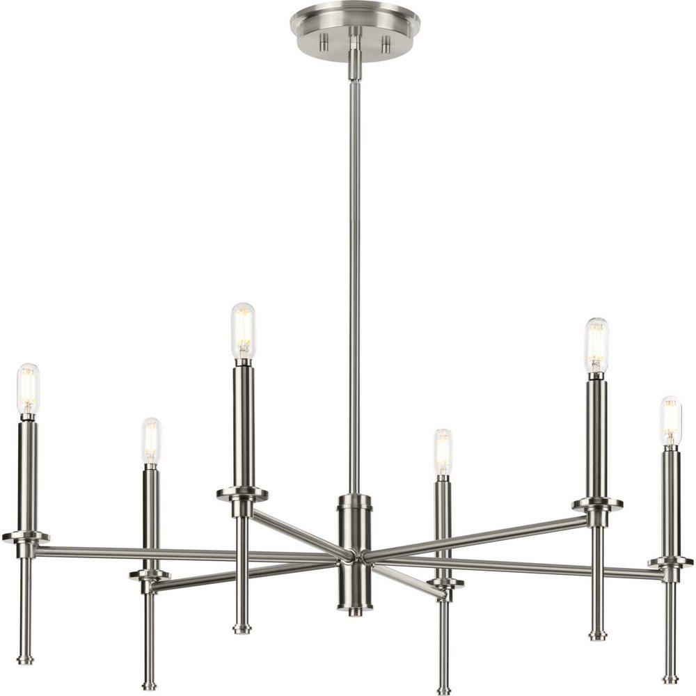 Progress Lighting Elara 10-3/8 x 30 in. 60W 1-Tier 6-Light Incandescent Traditional Chandelier in Brushed Nickel