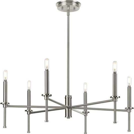 Progress Lighting Elara 10-3/8 x 30 in. 60W 1-Tier 6-Light Incandescent Traditional Chandelier in Brushed Nickel