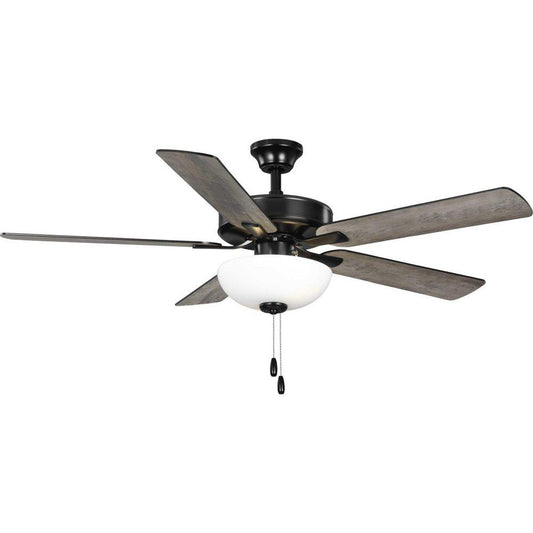 Progress Lighting AirPro Builder 5-Blade AC Motor Transitional Ceiling Fan with Light in Matte Black