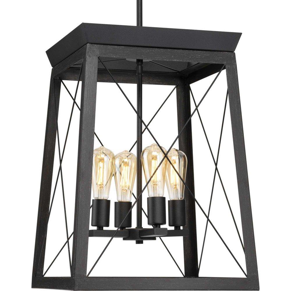 Progress Lighting Briarwood 21 x 15-1/2 in. 60W 4-Light Incandescent Farmhouse Chandelier in Textured Black
