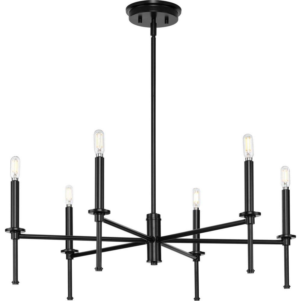 Progress Lighting Elara 10-3/8 x 30 in. 60W 1-Tier 6-Light Incandescent Traditional Chandelier in Matte Black