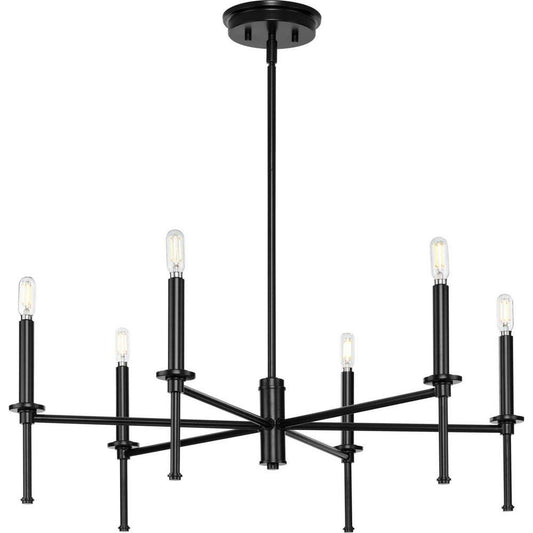 Progress Lighting Elara 10-3/8 x 30 in. 60W 1-Tier 6-Light Incandescent Traditional Chandelier in Matte Black