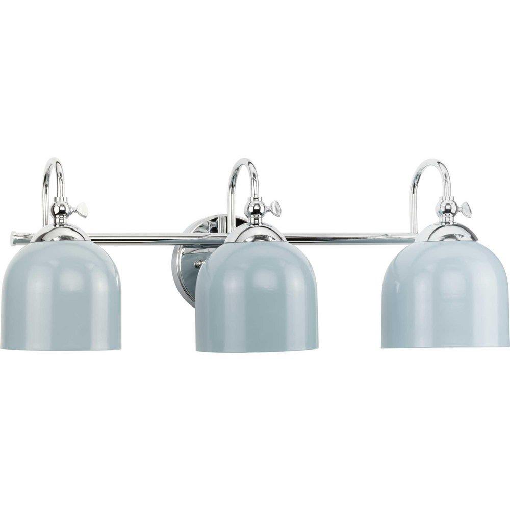 Progress Lighting Dalton 100W 3-Light Medium E-26 Vanity Fixture in Polished Chrome with Coastal Blue