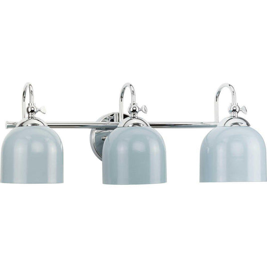 Progress Lighting Dalton 100W 3-Light Medium E-26 Vanity Fixture in Polished Chrome with Coastal Blue