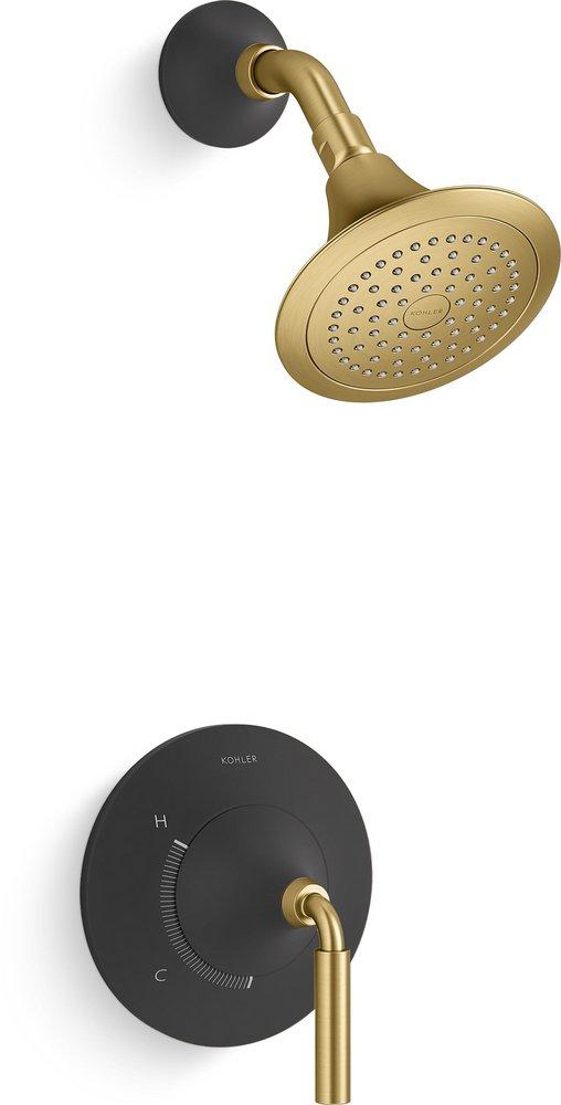 KOHLER Tone™ Rite-Temp® One Handle Single Function Shower Faucet in Matte Black with Moderne Brass (Trim Only)