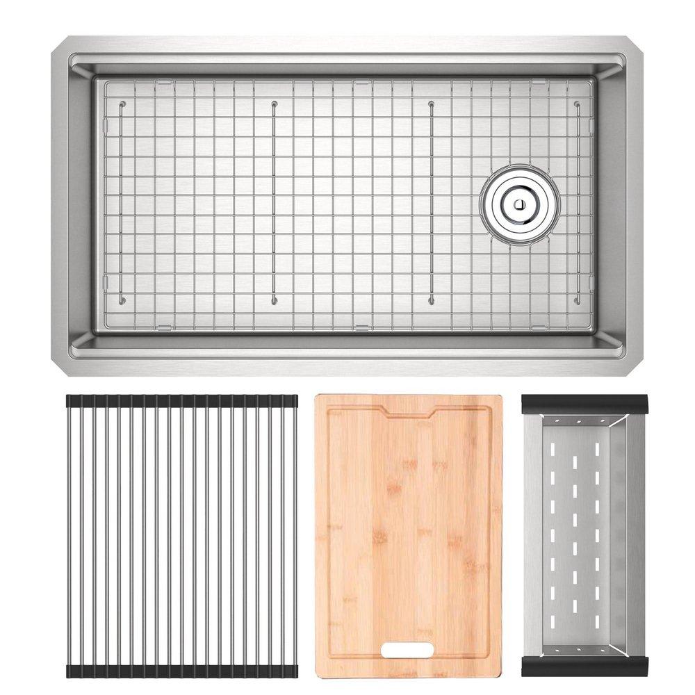 ROHL® Culinario 33 in. Undermount Stainless Steel Single Bowl Workstation Kitchen Sink in Brushed Stainless Steel