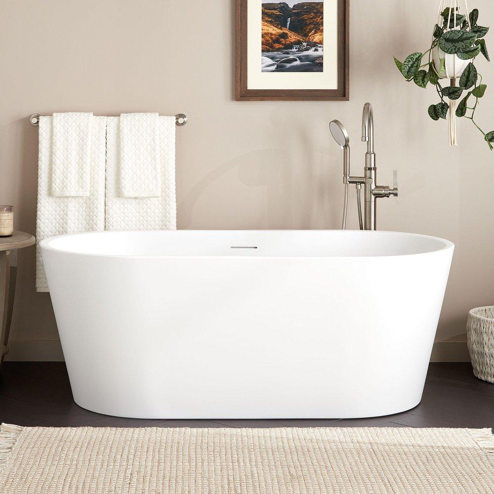 Signature Hardware Eden 66-5/8 x 31-1/2 in. Freestanding Bathtub with Center Drain in Matte White