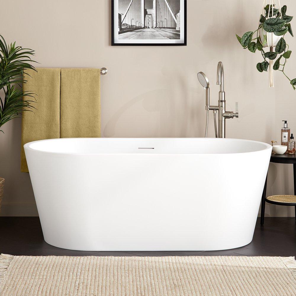 Signature Hardware Eden 59 x 32 in. Freestanding Bathtub with Center Drain in Matte White