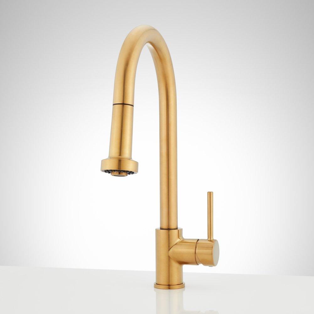 Signature Hardware Ridgeway Single Handle Pull Down Kitchen Faucet in Brushed Gold