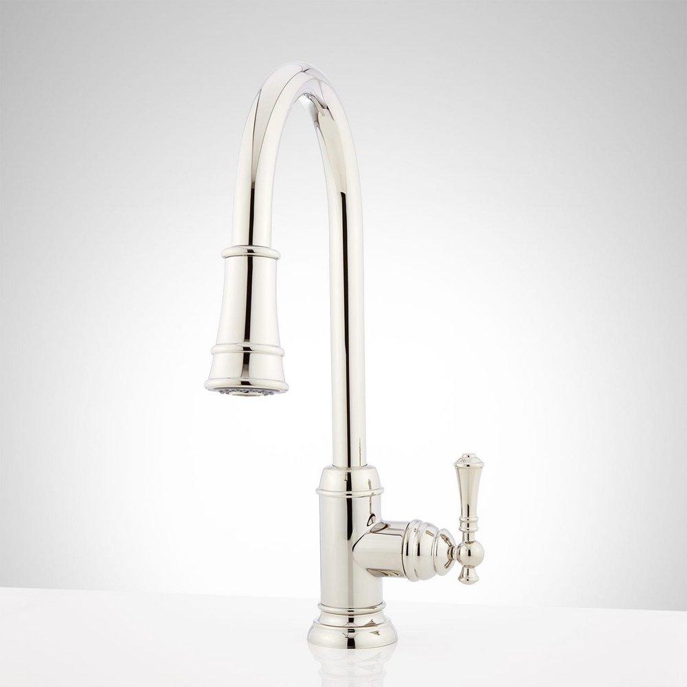 Signature Hardware Amberley Single Handle Pull Down Kitchen Faucet in Polished Nickel