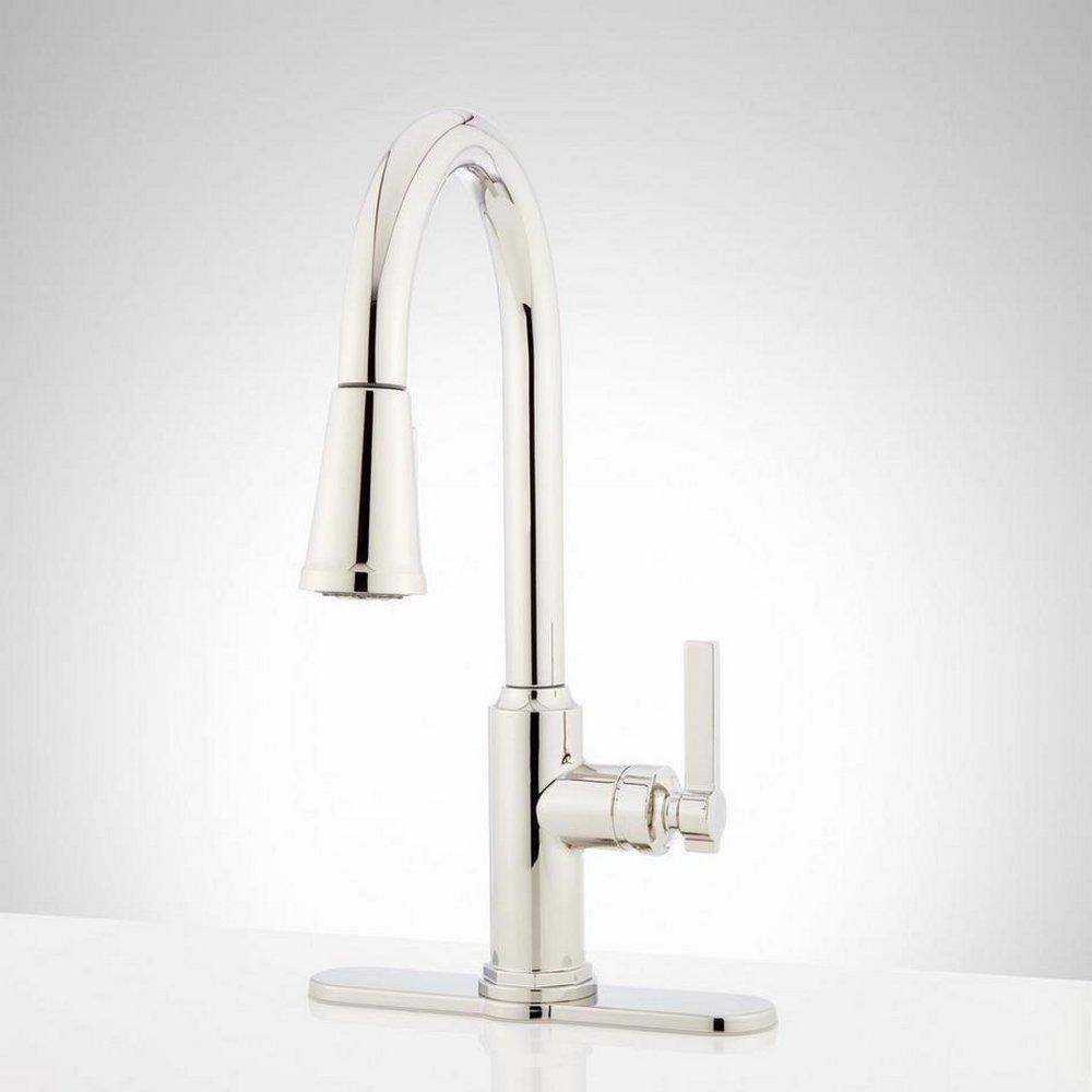 Signature Hardware Greyfield Single Handle Pull Down Kitchen Faucet in Polished Nickel