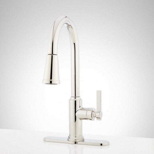 Signature Hardware Greyfield Single Handle Pull Down Kitchen Faucet in Polished Nickel