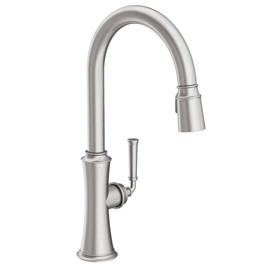 Newport Brass Chesterfield Single Handle Pull Down Kitchen Faucet in Stainless Steel PVD