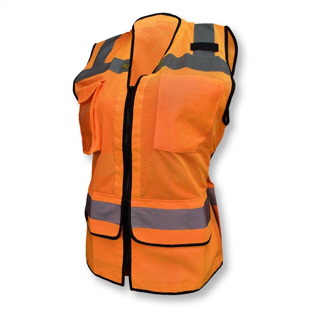 Class 2 Women’s Hi-Vis Orange Surveyor Vest, Zipper Front, XL