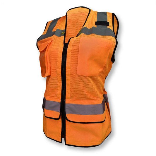Class 2 Women’s Hi-Vis Orange Surveyor Vest, Zipper Front, 3XL