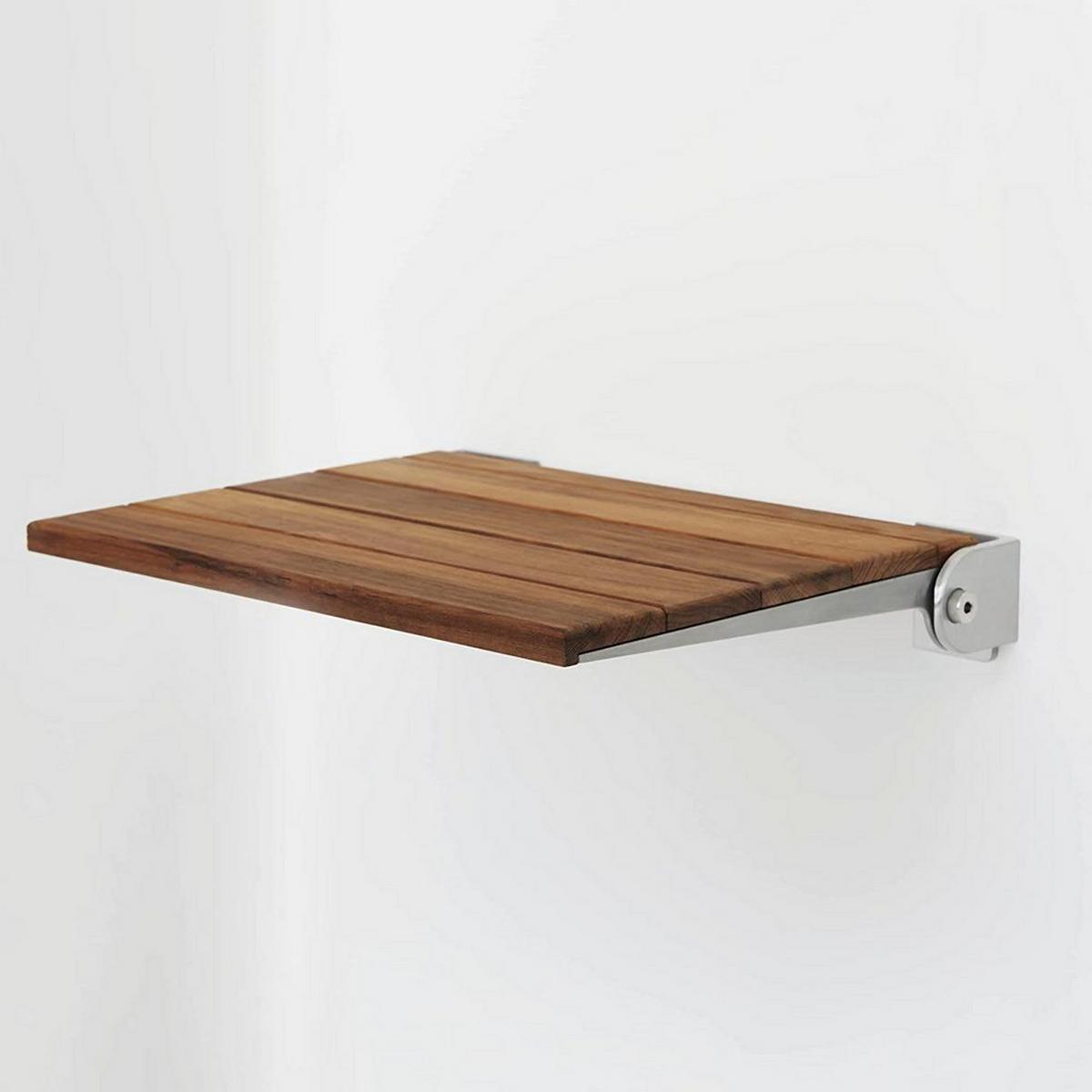Seachrome Corporation SlimLine Shower Seat in Teak Wood with Silver Frame