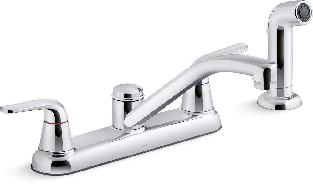 KOHLER Jolt® Two Handle Kitchen Faucet with Side Spray in Polished Chrome