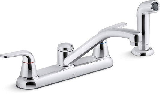 KOHLER Jolt® Two Handle Kitchen Faucet with Side Spray in Polished Chrome
