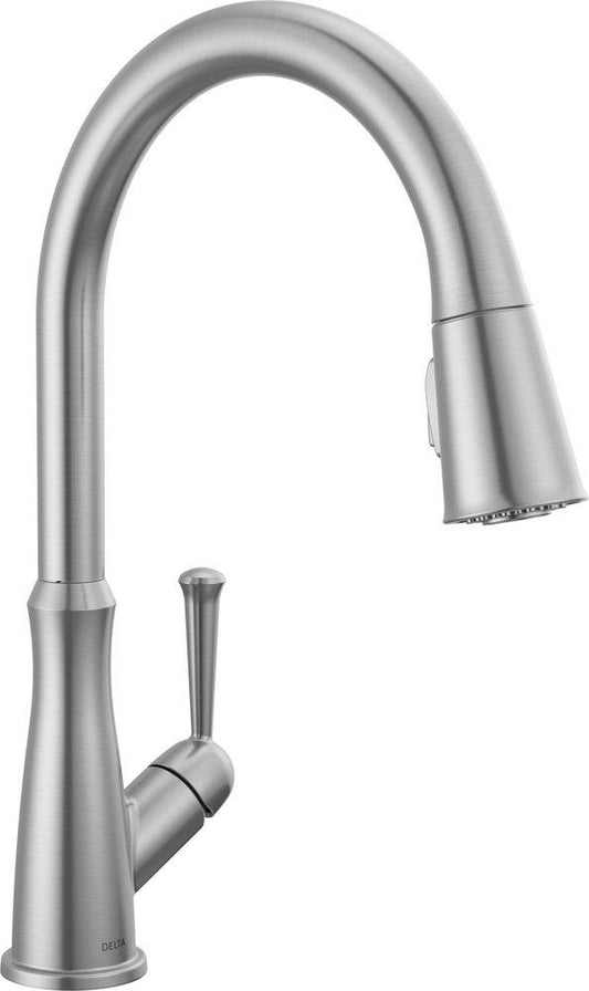 Delta Faucet Westville® Single Handle Pull Down Sprayer Kitchen Faucet in Arctic Stainless